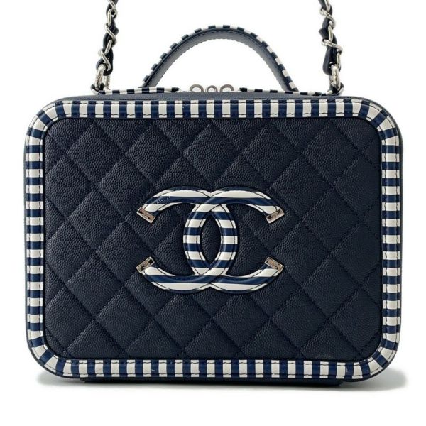 シャネル チェーンショルダーバッグ CCフィリグリー ボーダー バニティバッグ キャビアスキン A93343 CHANEL 白