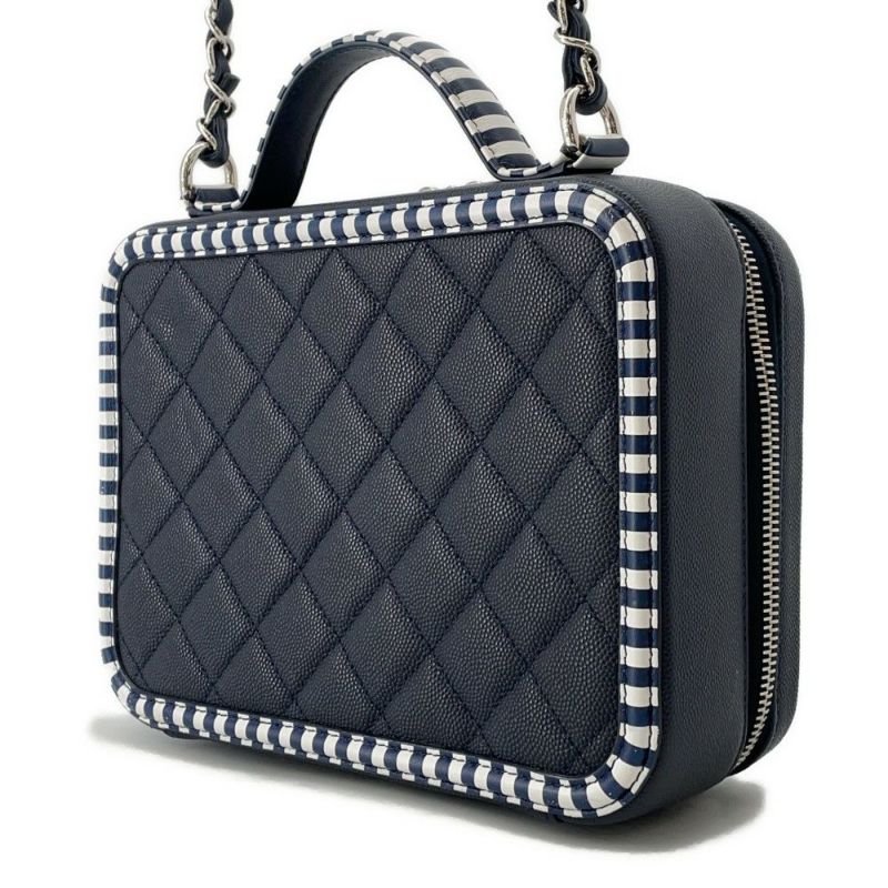 シャネル チェーンショルダーバッグ CCフィリグリー ボーダー バニティバッグ キャビアスキン A93343 CHANEL 白