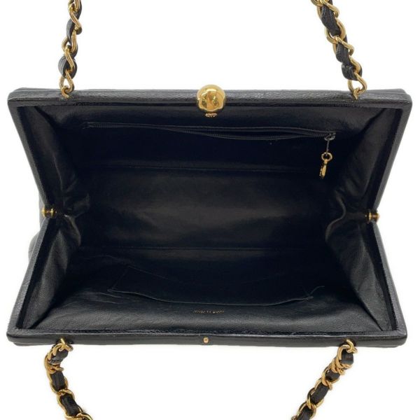シャネル ハンドバッグ チェーンショルダー ココマーク がま口 マトラッセ ココマーク キャビアスキン CHANEL 黒
