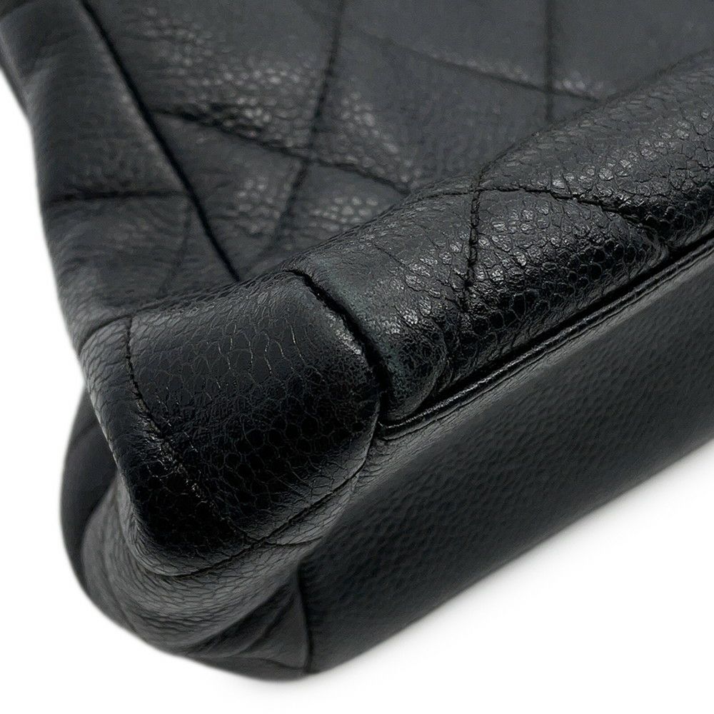 シャネル ハンドバッグ チェーンショルダー ココマーク がま口 マトラッセ ココマーク キャビアスキン CHANEL 黒