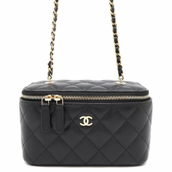 シャネル チェーンショルダーバッグ バニティ ココマーク マトラッセ キャビアスキン AP1341 CHANEL ヴァニティ 黒