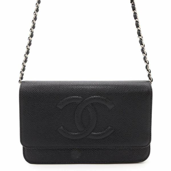 シャネル チェーンウォレット ココマーク キャビアスキン A48654 CHANEL チェーンショルダーバッグ 財布 黒