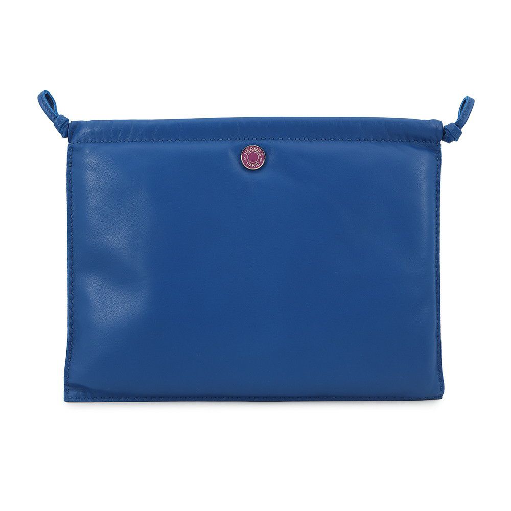 エルメス ポーチ ピロ ブルーフランス/ラッカー金具 ラムスキン B刻印 HERMES バッグ