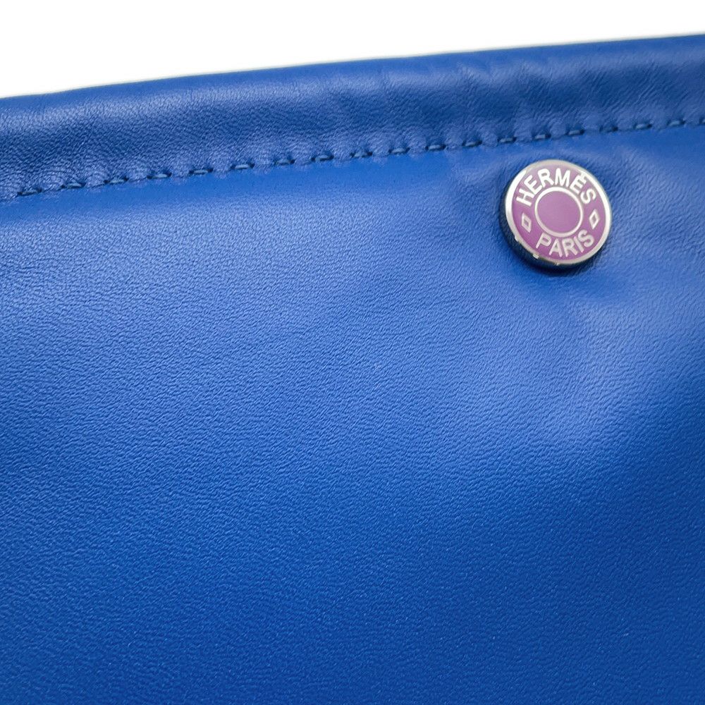 エルメス ポーチ ピロ ブルーフランス/ラッカー金具 ラムスキン B刻印 HERMES バッグ