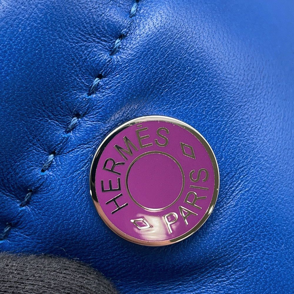 エルメス ポーチ ピロ ブルーフランス/ラッカー金具 ラムスキン B刻印 HERMES バッグ