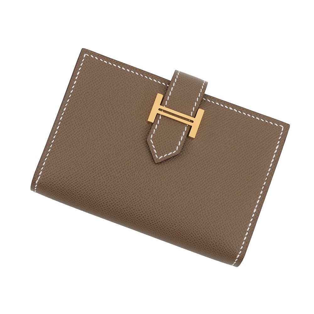 エルメス カードケース ベアン ミニ エトゥープ/ゴールド金具 ヴォーマダム K刻印 HERMES 名刺入れ