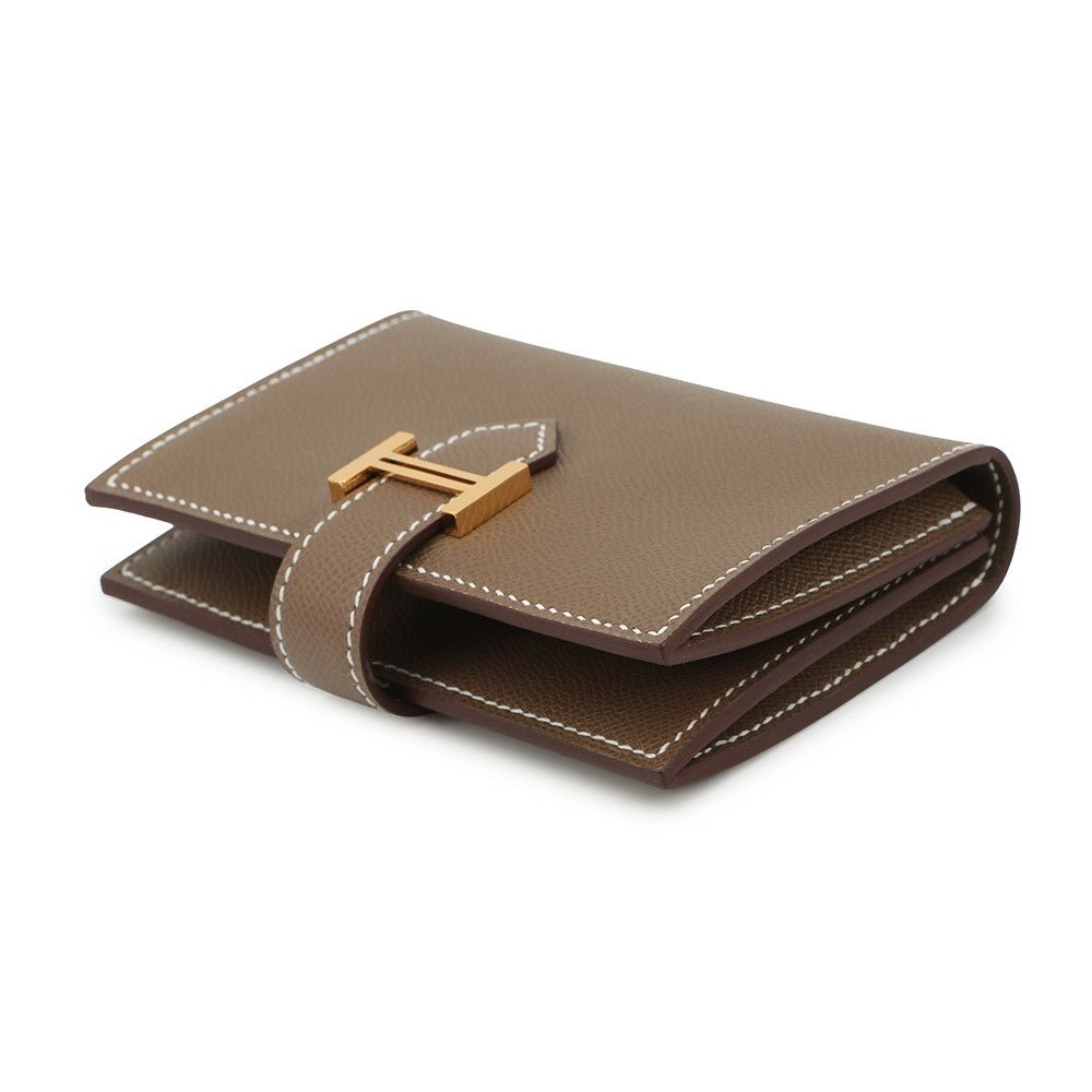 エルメス カードケース ベアン ミニ エトゥープ/ゴールド金具 ヴォーマダム K刻印 HERMES 名刺入れ