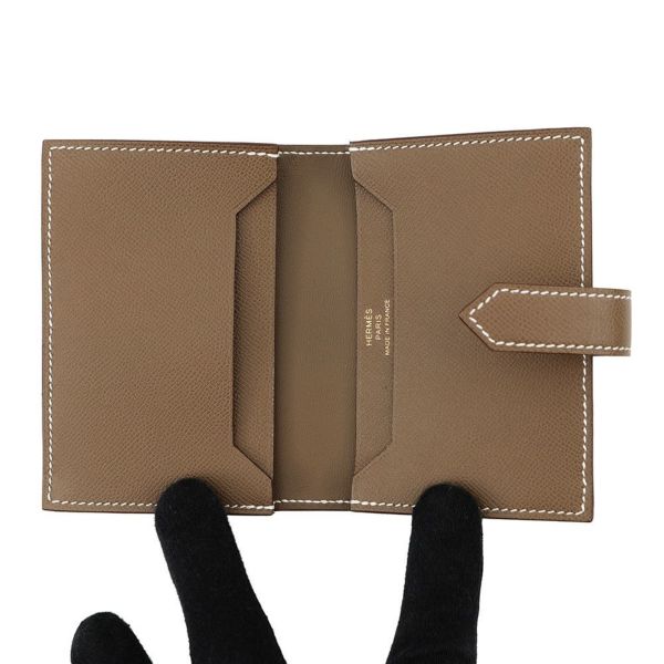 エルメス カードケース ベアン ミニ エトゥープ/ゴールド金具 ヴォーマダム K刻印 HERMES 名刺入れ