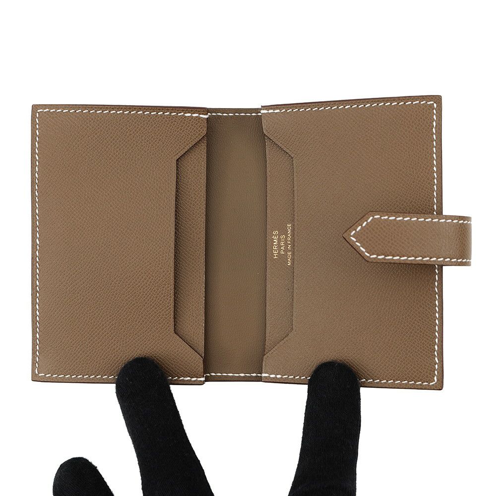 エルメス カードケース ベアン ミニ エトゥープ/ゴールド金具 ヴォーマダム K刻印 HERMES 名刺入れ