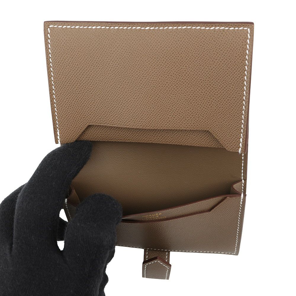 エルメス カードケース ベアン ミニ エトゥープ/ゴールド金具 ヴォーマダム K刻印 HERMES 名刺入れ