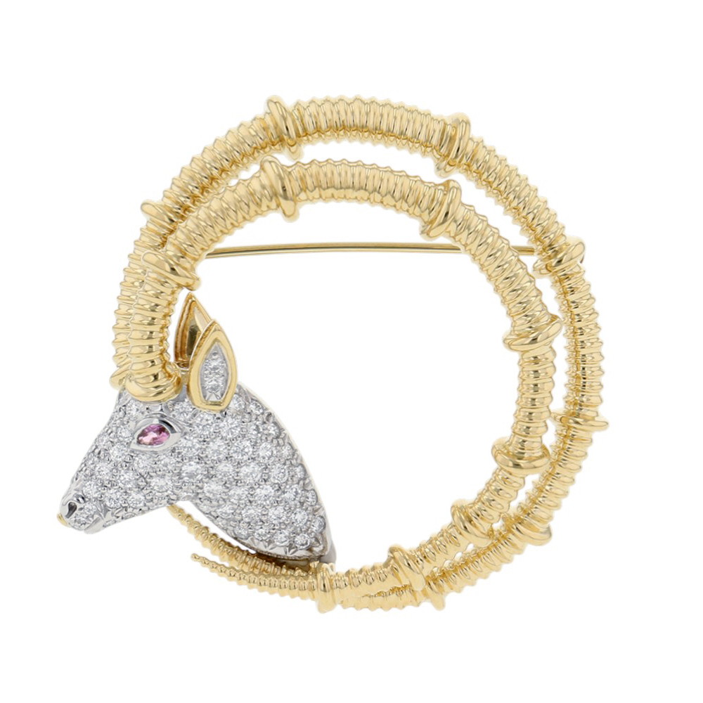 ティファニー ブローチ ジャン・シュランバージェ アイベックス  ダイヤ 計0.87ct/ピンクサファイヤ 1P 0.08ct K18YG/Pt950 60022750