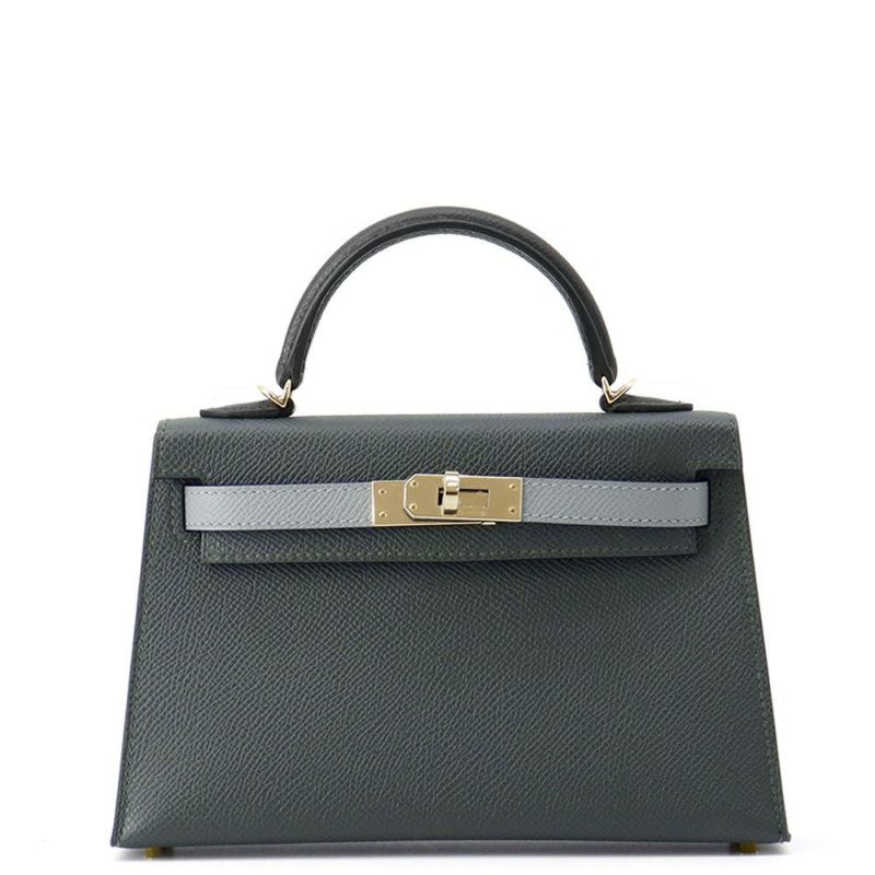 エルメス ミニケリー2 外縫い トリコロール ヴェールマングローブ/ブラック/グリパンタン/シャンパンゴールド金具 エプソン K刻印 2wayショルダー