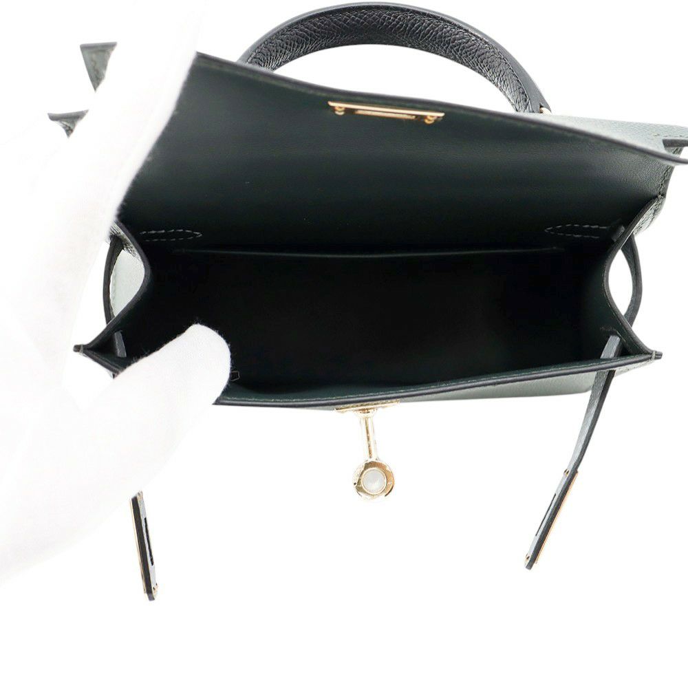 エルメス ミニケリー2 外縫い トリコロール ヴェールマングローブ/ブラック/グリパンタン/シャンパンゴールド金具 エプソン K刻印 2wayショルダー