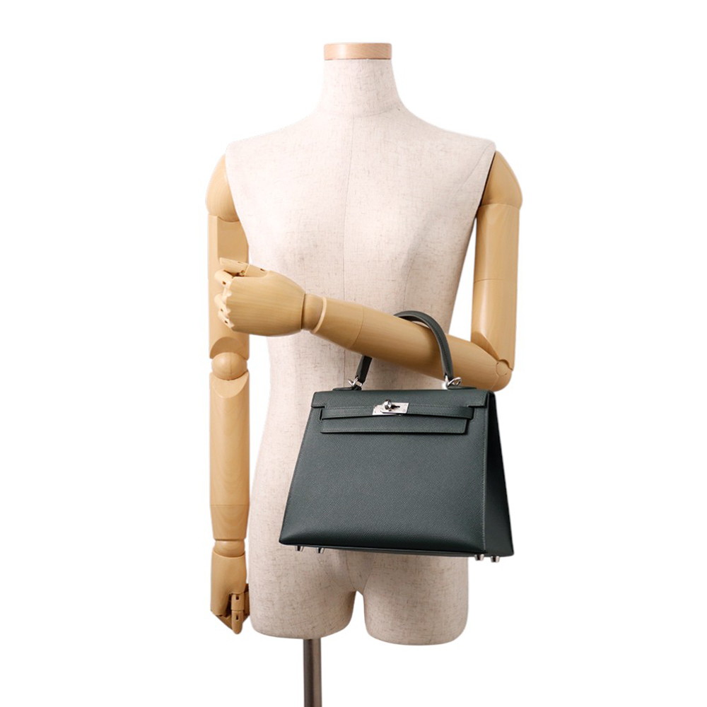 エルメス ハンドバッグ ケリー25 外縫い ヴェールマングローブ/シルバー金具 エプソン K刻印 ２wayショルダー