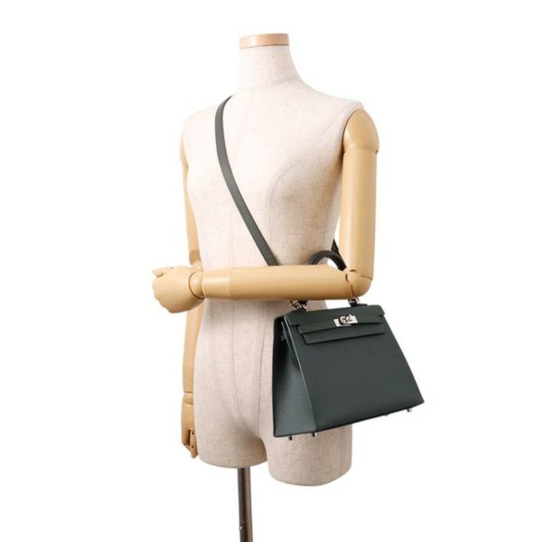 エルメス ハンドバッグ ケリー25 外縫い ヴェールマングローブ/シルバー金具 エプソン K刻印 ２wayショルダー