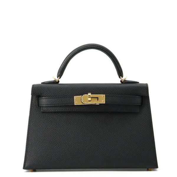 エルメス ハンドバッグ ミニケリー2 外縫い ブラック/ゴールド金具 エプソン K刻印 ２wayショルダー 黒