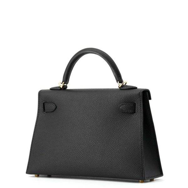 エルメス ハンドバッグ ミニケリー2 外縫い ブラック/ゴールド金具 エプソン K刻印 ２wayショルダー 黒