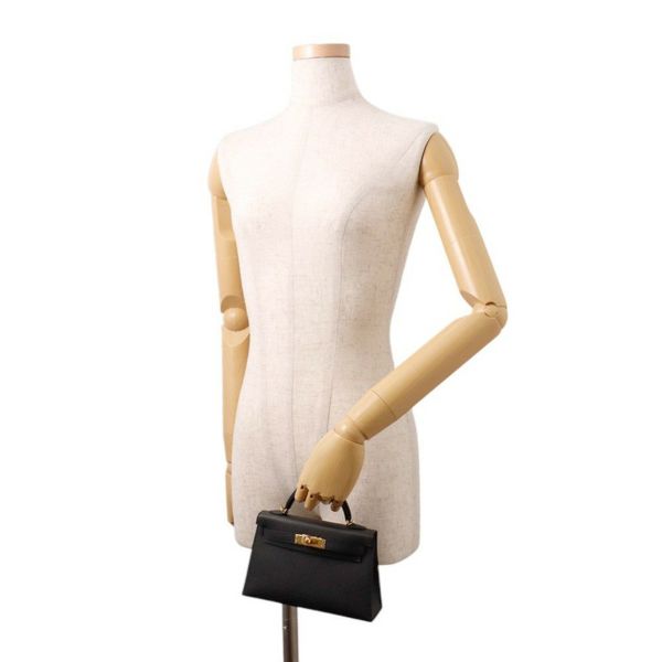 エルメス ハンドバッグ ミニケリー2 外縫い ブラック/ゴールド金具 エプソン K刻印 ２wayショルダー 黒