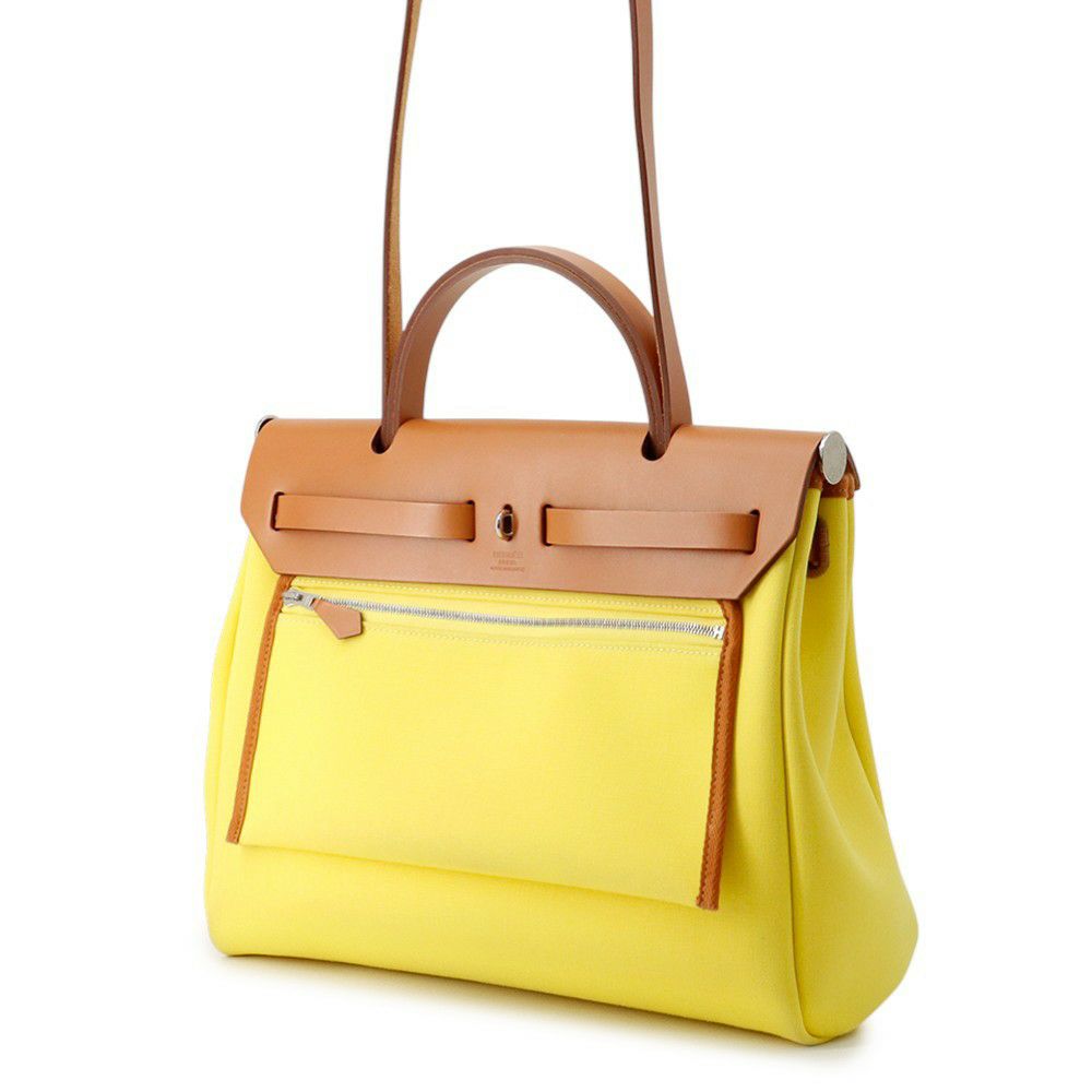 エルメス エールバッグジップPM ルトゥルネ シトロン/ナチュラル/シルバー金具 トワルオフィシエ/ヴァッシュハンター B刻印 ２way