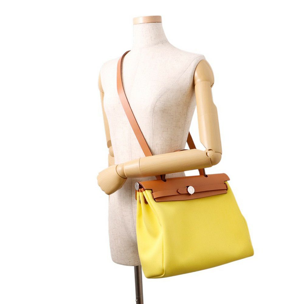 エルメス エールバッグジップPM ルトゥルネ シトロン/ナチュラル/シルバー金具 トワルオフィシエ/ヴァッシュハンター B刻印 ２way