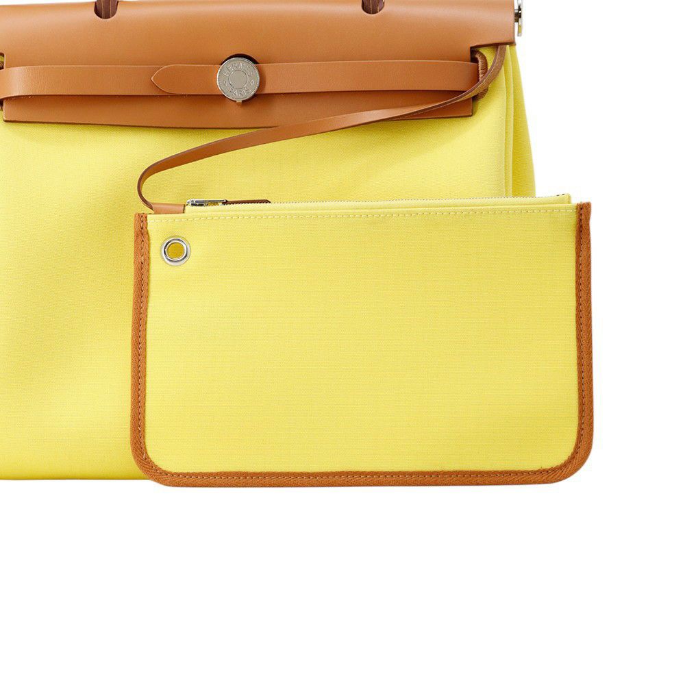 エルメス エールバッグジップPM ルトゥルネ シトロン/ナチュラル/シルバー金具 トワルオフィシエ/ヴァッシュハンター B刻印 ２way