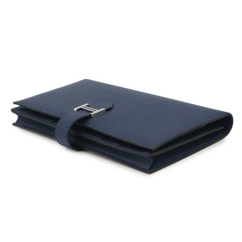 エルメス 長財布 ベアンスフレ ブルーサフィール/シルバー金具 エプソン K刻印 財布