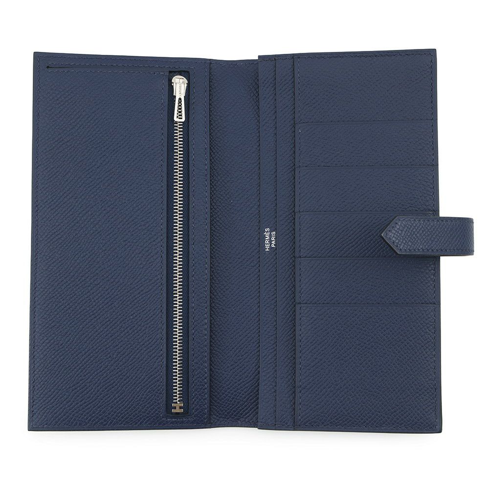 エルメス 長財布 ベアンスフレ ブルーサフィール/シルバー金具 エプソン K刻印 財布