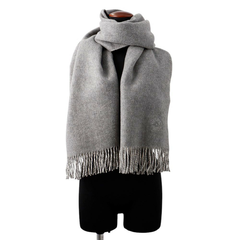 エルメス マフラー ダブルフェイス グリ・フランネル / コートジボワール HERMES ストール