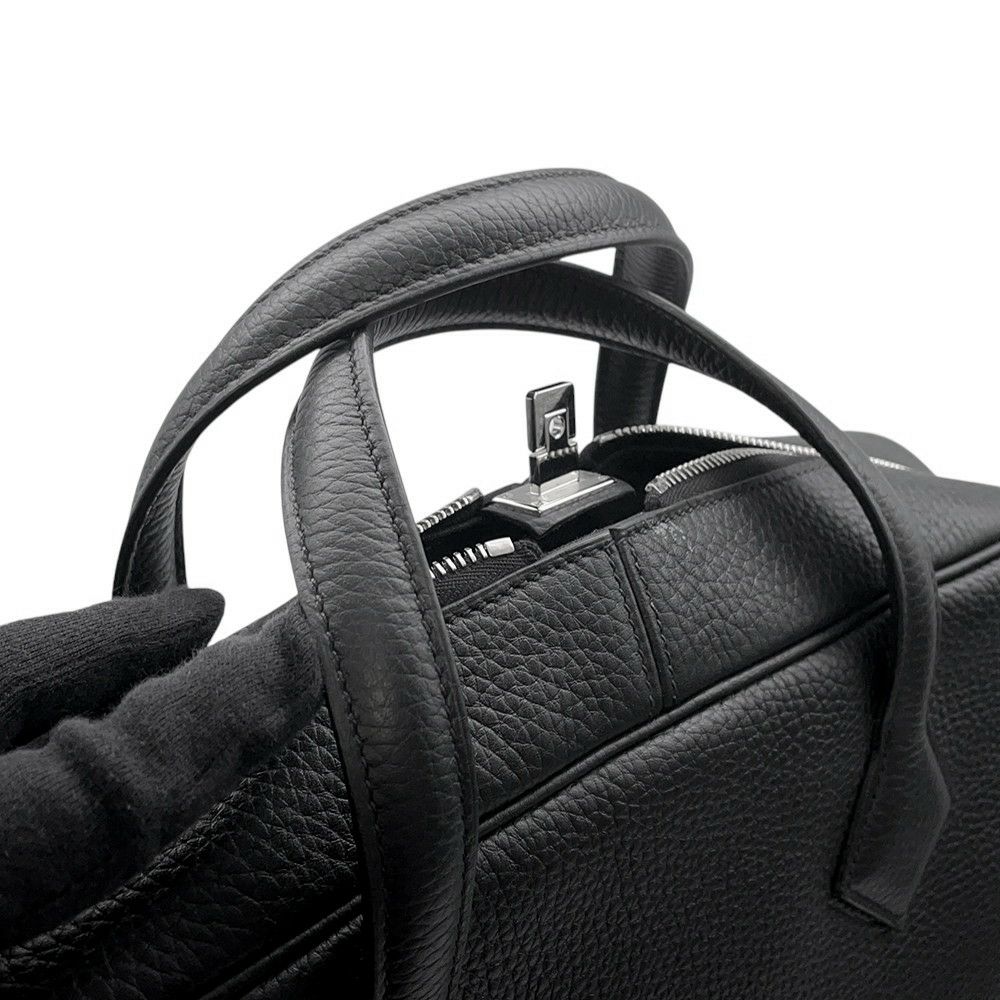 エルメス ブリーフケース ヴィクトリア2 12H ブラック/シルバー金具 トリヨンクレマンス W刻印 メンズ 黒