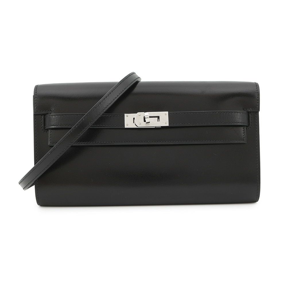 エルメス ケリーウォレット ロング トゥーゴー ブラック/シルバー金具 ボックスカーフ U刻印 HERMES 財布 黒