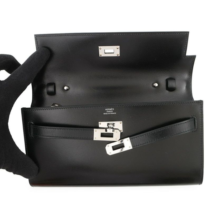 エルメス ケリーウォレット ロング トゥーゴー ブラック/シルバー金具 ボックスカーフ U刻印 HERMES 財布 黒