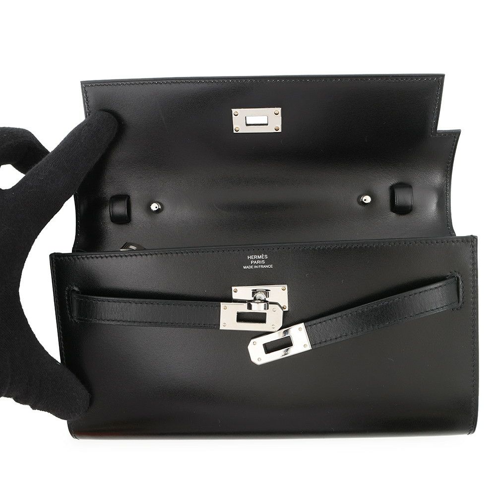 エルメス ケリーウォレット ロング トゥーゴー ブラック/シルバー金具 ボックスカーフ U刻印 HERMES 財布 黒