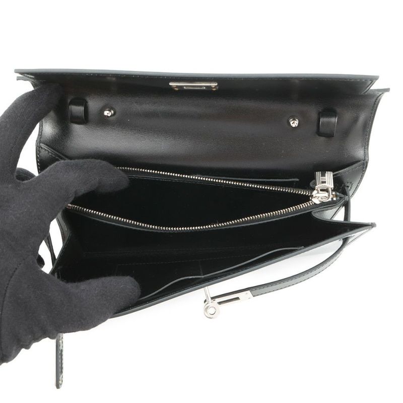 エルメス ケリーウォレット ロング トゥーゴー ブラック/シルバー金具 ボックスカーフ U刻印 HERMES 財布 黒
