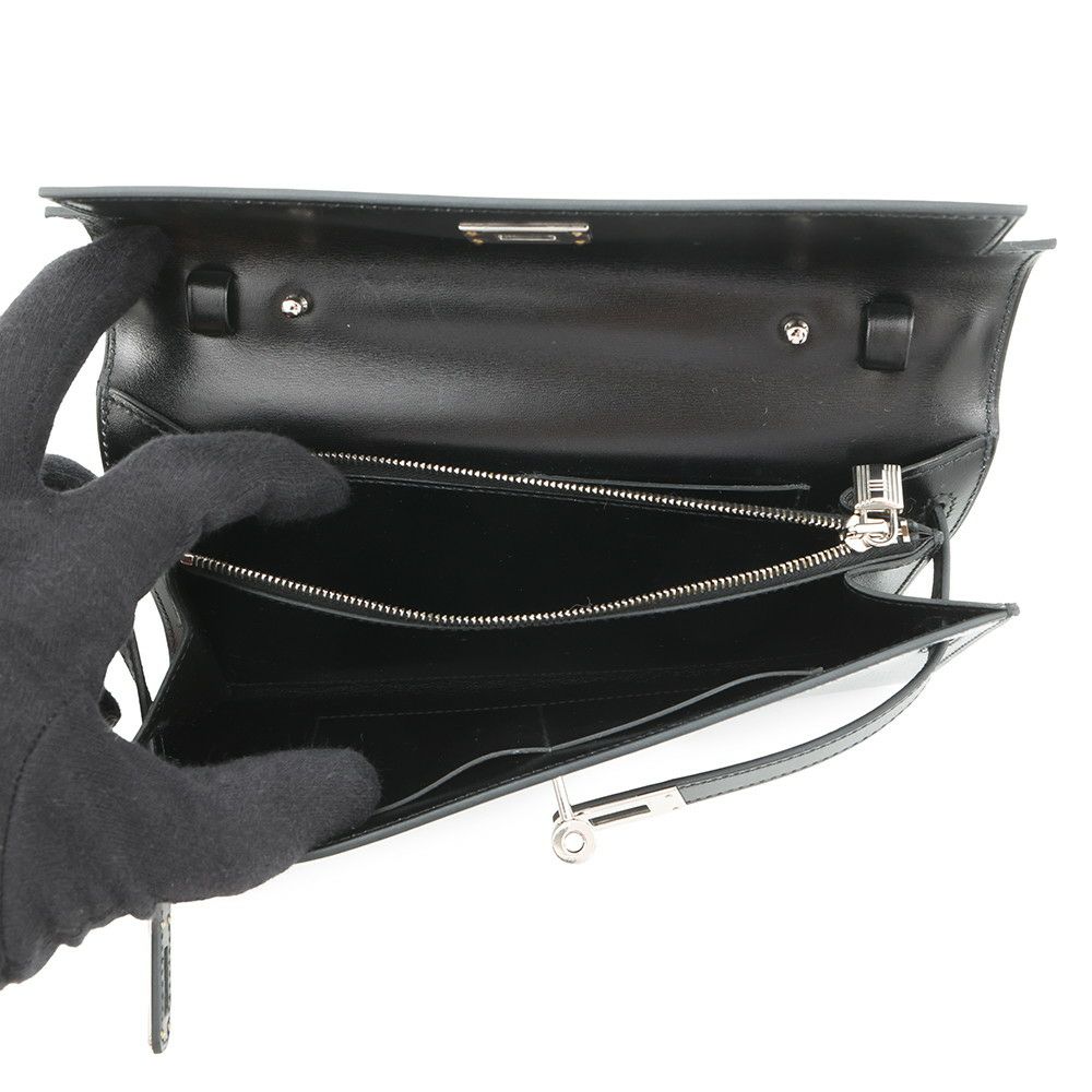 エルメス ケリーウォレット ロング トゥーゴー ブラック/シルバー金具 ボックスカーフ U刻印 HERMES 財布 黒