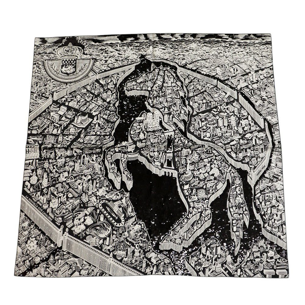 エルメス スカーフ カレ90 プレシュー シテ・カヴァリエール 夜の騎兵の街 シルク スパンゴール HERMES 2024年秋冬 黒