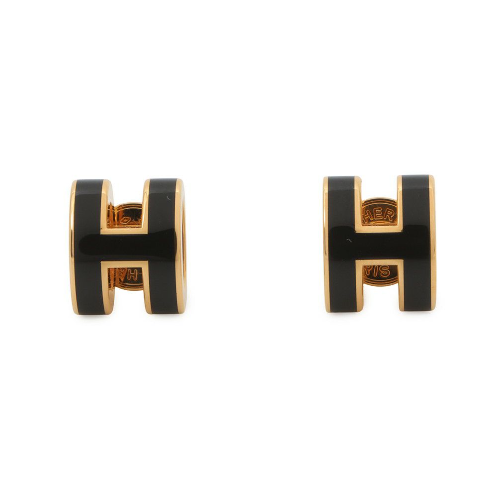 エルメス ピアス ミニ・ポップアッシュ ブラック/ゴールド金具 Hモチーフ HERMES Pop H ポップH