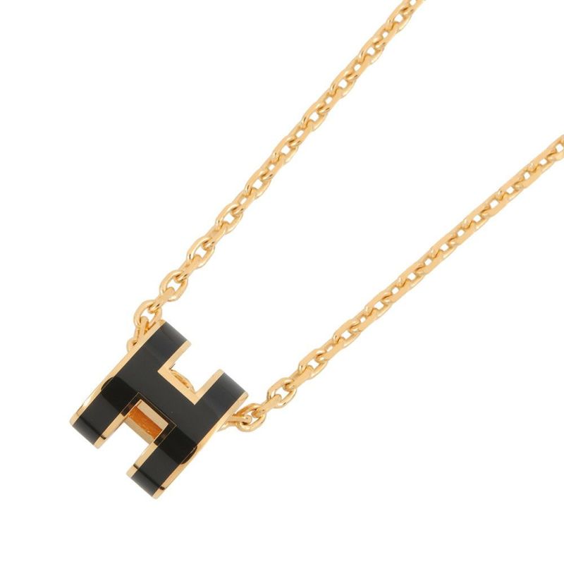 エルメス ネックレス ミニ・ポップアッシュ ブラック/ゴールド金具 HERMES アクセサリー 黒