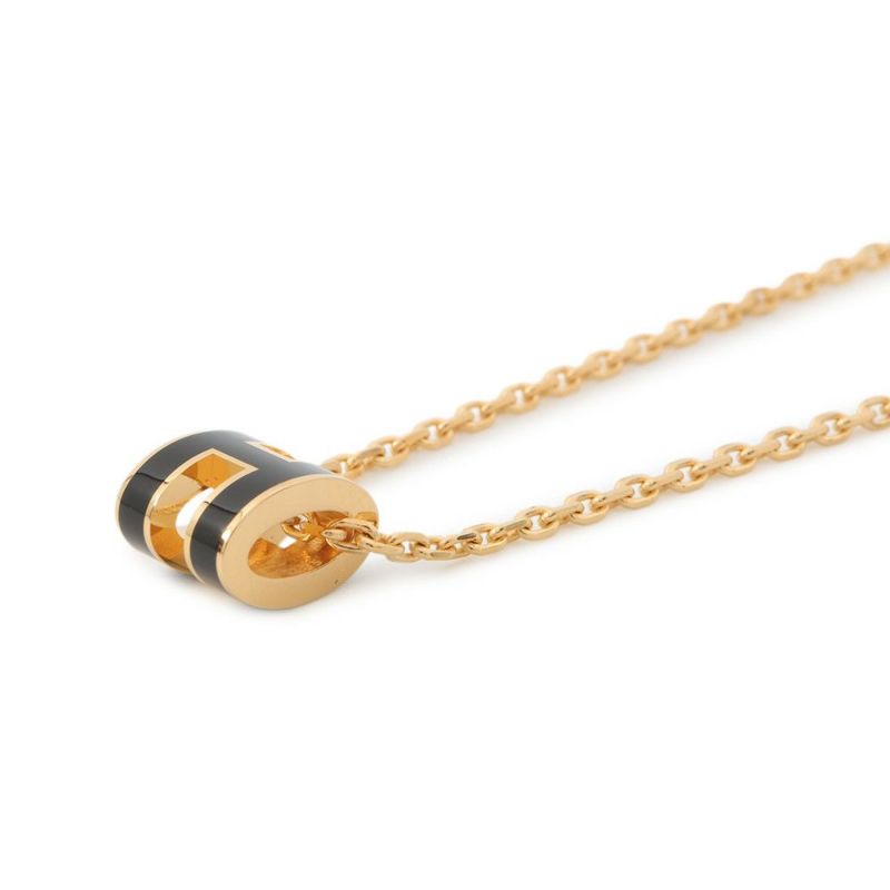 エルメス ネックレス ミニ・ポップアッシュ ブラック/ゴールド金具 HERMES アクセサリー 黒