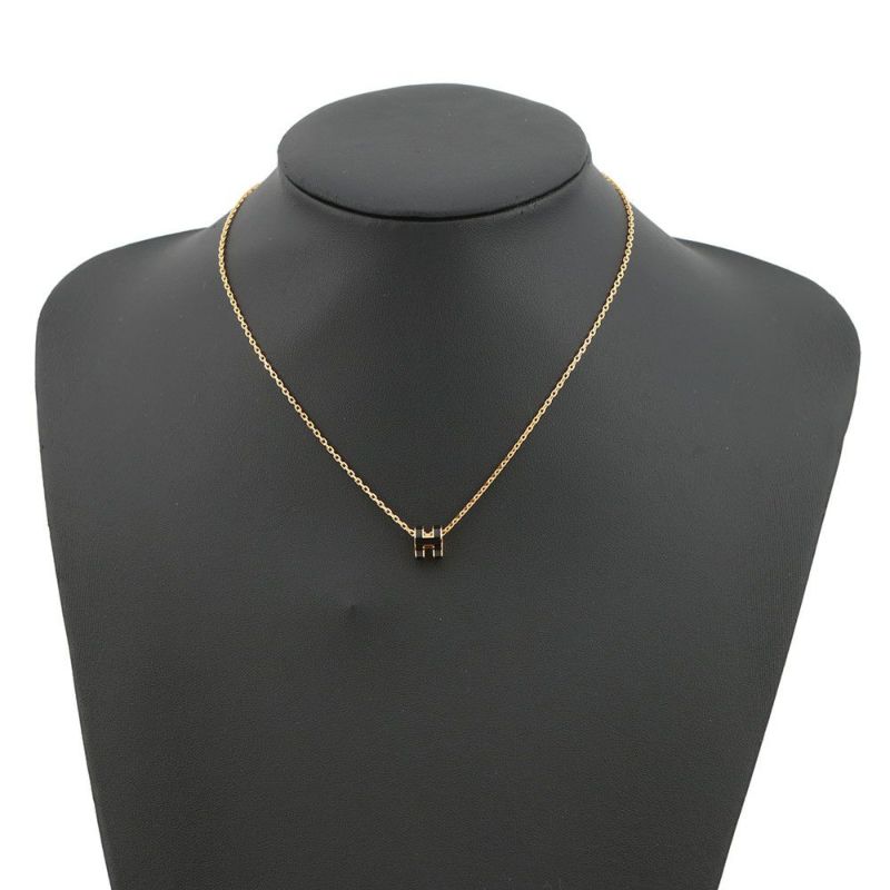 エルメス ネックレス ミニ・ポップアッシュ ブラック/ゴールド金具 HERMES アクセサリー 黒