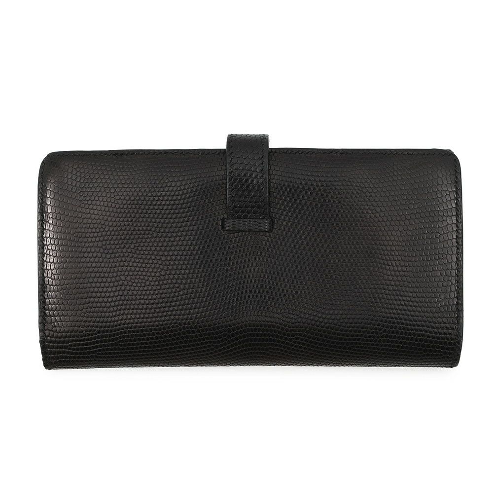 エルメス 長財布 ベアンクラシック ブラック/ゴールド金具 リザード □E刻印 HERMES 財布 黒
