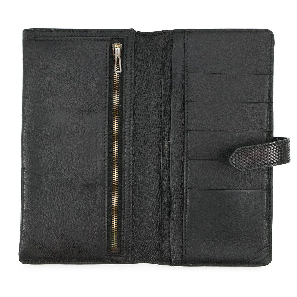 エルメス 長財布 ベアンクラシック ブラック/ゴールド金具 リザード □E刻印 HERMES 財布 黒
