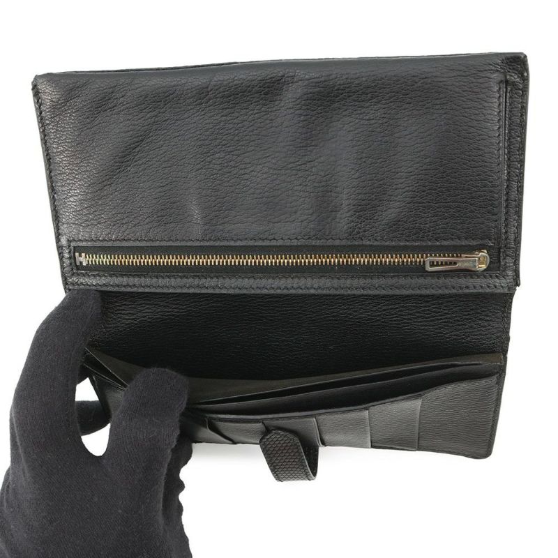 エルメス 長財布 ベアンクラシック ブラック/ゴールド金具 リザード □E刻印 HERMES 財布 黒