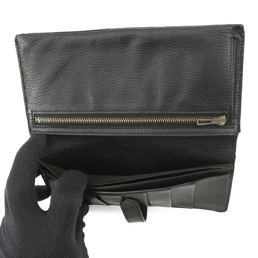 エルメス 長財布 ベアンクラシック ブラック/ゴールド金具 リザード □E刻印 HERMES 財布 黒