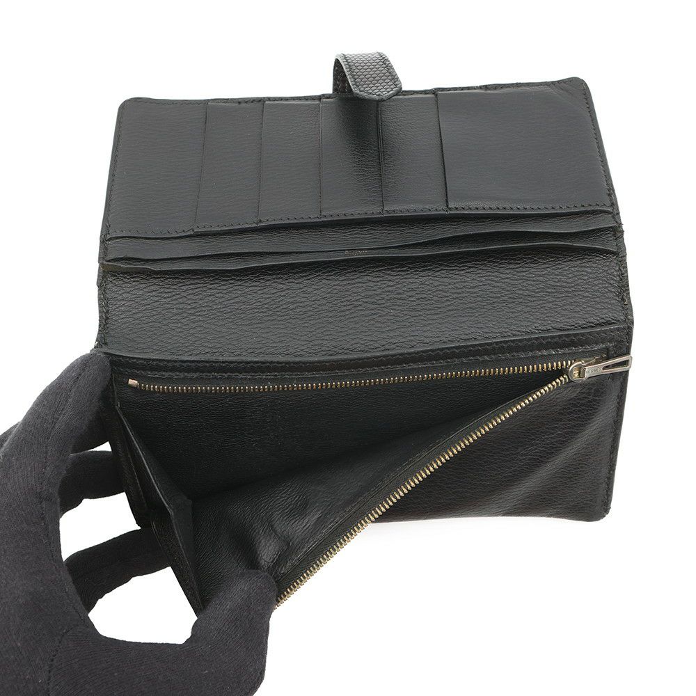 エルメス 長財布 ベアンクラシック ブラック/ゴールド金具 リザード □E刻印 HERMES 財布 黒