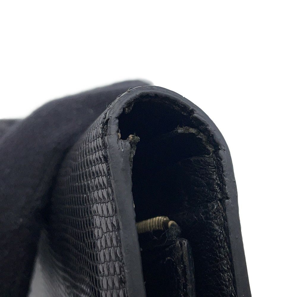 エルメス 長財布 ベアンクラシック ブラック/ゴールド金具 リザード □E刻印 HERMES 財布 黒