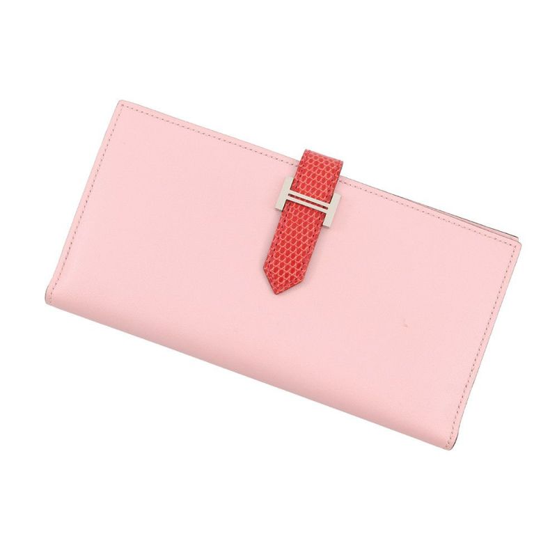 エルメス 長財布 ベアンスフレ ローズサクラ/ブーゲンビリア/シルバー金具 タデラクト/リザード X刻印