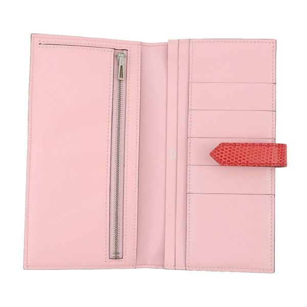 エルメス 長財布 ベアンスフレ ローズサクラ/ブーゲンビリア/シルバー金具 タデラクト/リザード X刻印