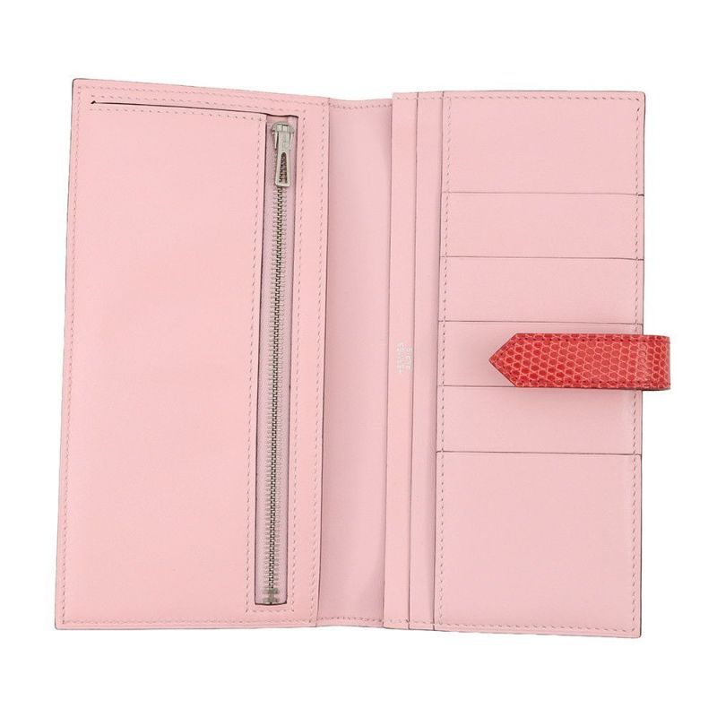 エルメス 長財布 ベアンスフレ ローズサクラ/ブーゲンビリア/シルバー金具 タデラクト/リザード X刻印