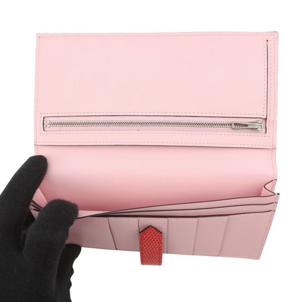 エルメス 長財布 ベアンスフレ ローズサクラ/ブーゲンビリア/シルバー金具 タデラクト/リザード X刻印