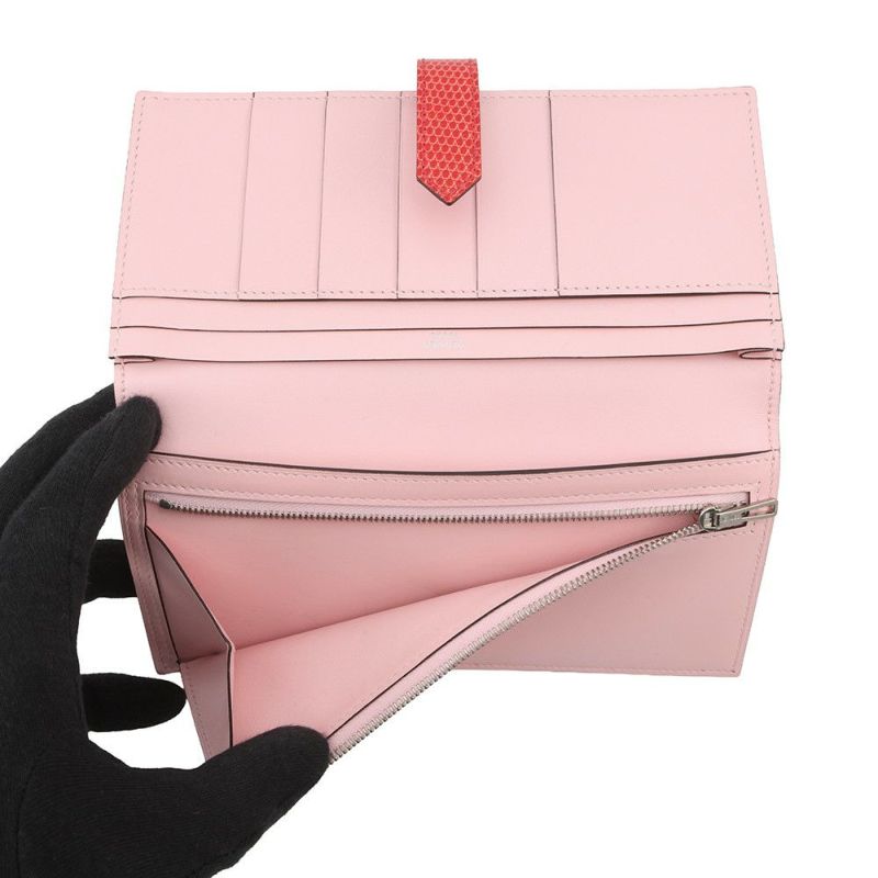 エルメス 長財布 ベアンスフレ ローズサクラ/ブーゲンビリア/シルバー金具 タデラクト/リザード X刻印